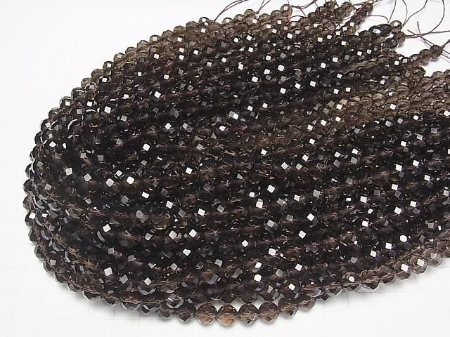 【動画】【素晴らしい輝き】スモーキークォーツAAA 64面ラウンドカット8mm 半連/1連(約37cm) サムネイル4