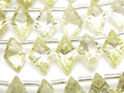 【動画】宝石質レモンクォーツAAA　ダイヤ　コンケーブカット12×8mm　1連（13粒）の画像