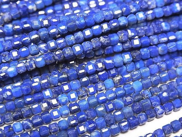 【動画】【素晴らしい輝き】ラピスラズリAA 極小キューブカット2×2×2mm 1連(約37cm)の画像