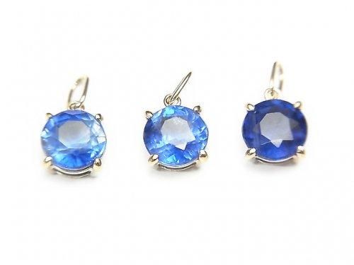 【動画】【日本製】宝石質カイヤナイトAAA ラウンドファセットカット6×6×4mm ペンダントトップ 【K10 Yellow Gold】 1個の画像