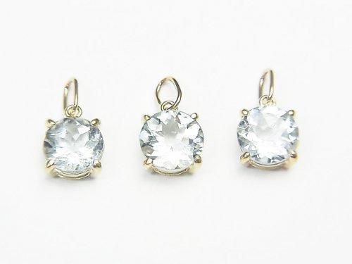 【動画】【日本製】宝石質アクアマリンAAA ペンダントトップ6×6×4mm 【K10 Yellow Gold】 1個の画像