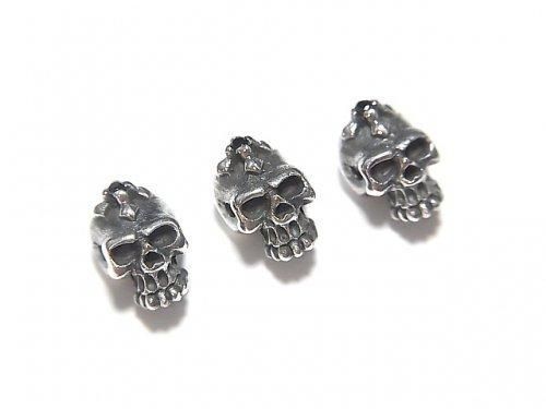 Silver925 CZ付きスカル(ドクロ)7×6×6mm 【ブラック】 1個の画像