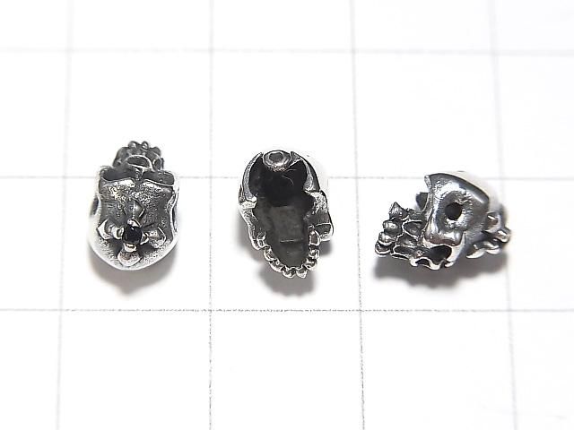Silver925 CZ付きスカル(ドクロ)7×6×6mm 【ブラック】 1個 サムネイル2
