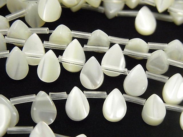 【動画】マザーオブパール ホワイト ペアシェイプ8×6mm 1連(約38cm)の画像