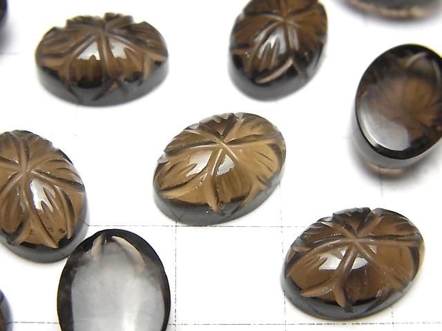 【動画】宝石質スモーキークォーツAAA 彫刻入りオーバル カボション14×10mm 3個 サムネイル2