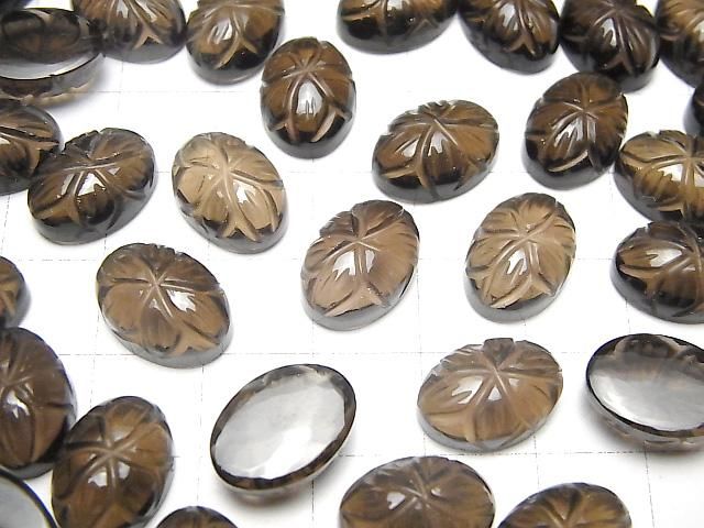【動画】宝石質スモーキークォーツAAA 彫刻入りオーバル カボション14×10mm 3個 サムネイル4