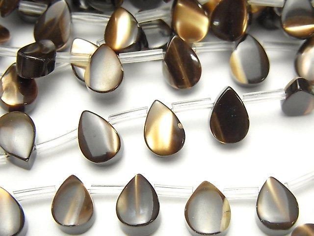 【動画】マザーオブパール ブラウン ペアシェイプ8×6mm 1連(約38cm)の画像