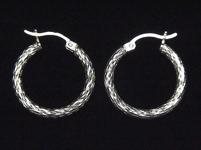 Silver925 フープピアス 模様入り 20mm 1ペアの画像