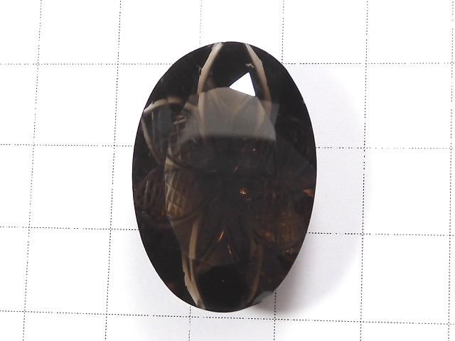 【動画】【1点もの】宝石質スモーキークォーツAAA ルース 彫刻入りファセットカット 1粒 NO.23 サムネイル2