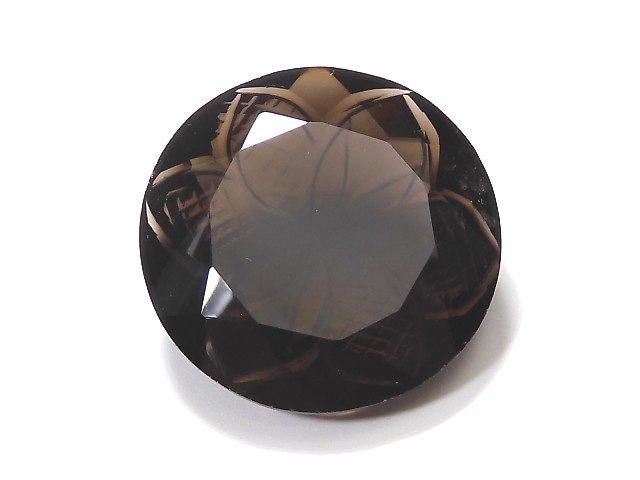 【動画】【1点もの】宝石質スモーキークォーツAAA ルース 彫刻入りファセットカット 1粒 NO.26の画像
