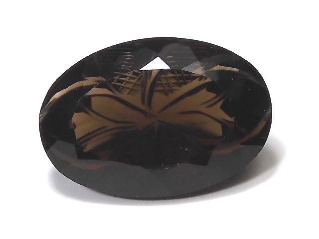 【動画】【1点もの】宝石質スモーキークォーツAAA ルース 彫刻入りファセットカット 1粒 NO.27の画像