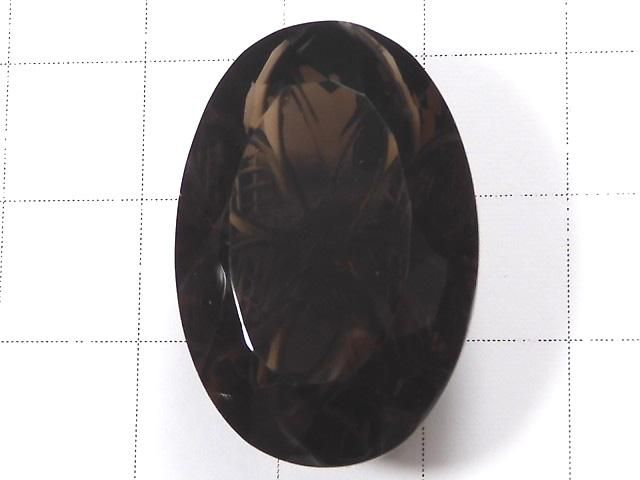【動画】【1点もの】宝石質スモーキークォーツAAA ルース 彫刻入りファセットカット 1粒 NO.27 サムネイル2
