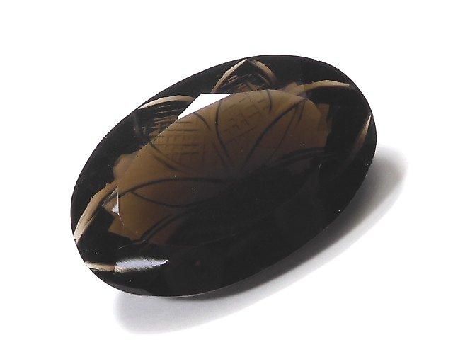 【動画】【1点もの】宝石質スモーキークォーツAAA ルース 彫刻入りファセットカット 1粒 NO.28の画像