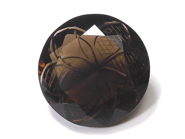 【動画】【1点もの】宝石質スモーキークォーツAAA ルース 彫刻入りファセットカット 1粒 NO.31の画像