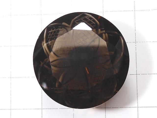 【動画】【1点もの】宝石質スモーキークォーツAAA ルース 彫刻入りファセットカット 1粒 NO.31 サムネイル2