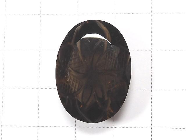 【動画】【1点もの】宝石質スモーキークォーツAAA ルース 彫刻入りファセットカット 1粒 NO.38 サムネイル2