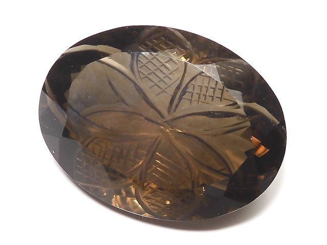 【動画】【1点もの】宝石質スモーキークォーツAAA ルース 彫刻入りファセットカット 1粒 NO.52の画像