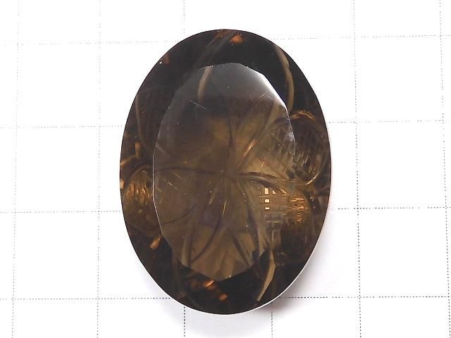 【動画】【1点もの】宝石質スモーキークォーツAAA ルース 彫刻入りファセットカット 1粒 NO.52 サムネイル2