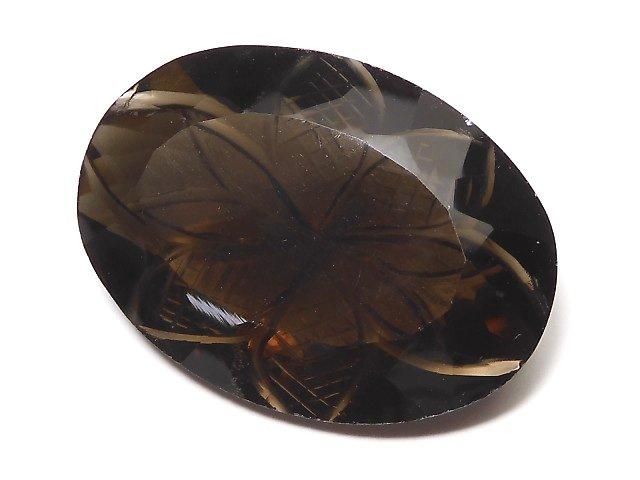 【動画】【1点もの】宝石質スモーキークォーツAAA ルース 彫刻入りファセットカット 1粒 NO.54の画像
