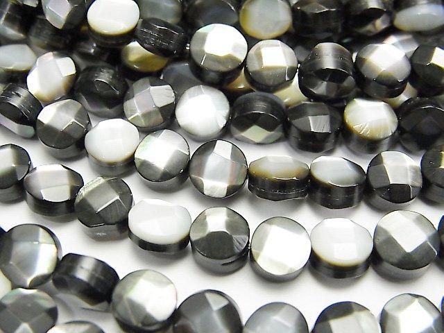 【動画】ブラックシェル(黒蝶貝)AAA コインカット6×6×4mm 半連/1連(約38cm)の画像