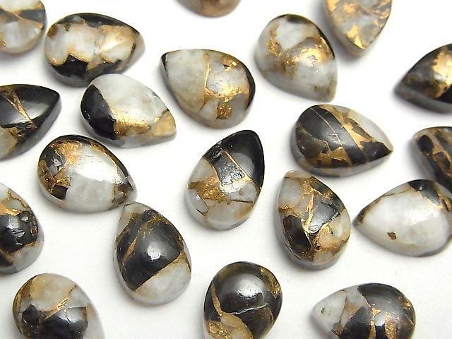 【動画】コッパーカルサイトオブシディアンAAA ペアシェイプ カボション12×8mm 4個の画像