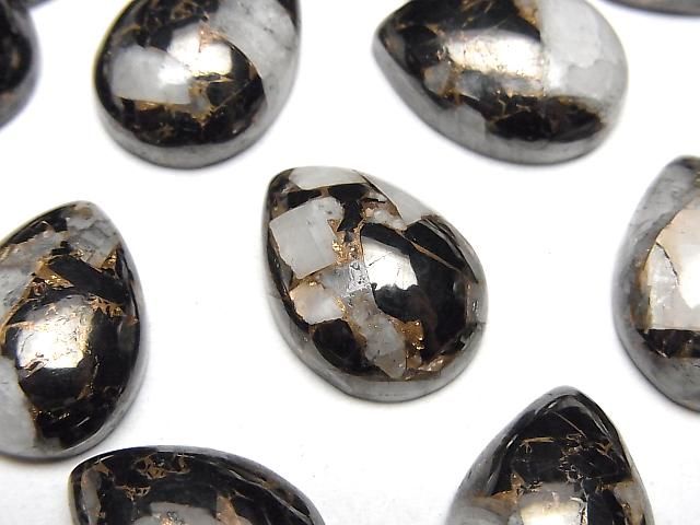 【動画】コッパーカルサイトオブシディアンAAA ペアシェイプ カボション18×13mm 2個の画像