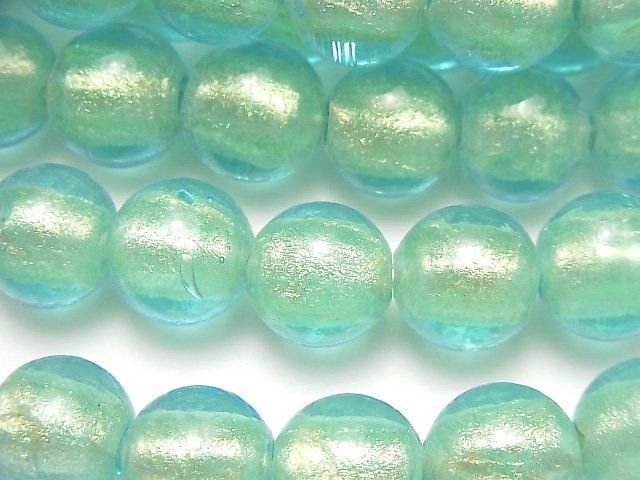 【動画】とんぼ玉 ラウンド12mm 【金粉×ブルー】 1連(約20cm)の画像