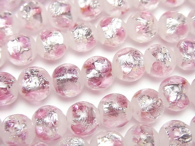 【動画】とんぼ玉 ラウンド8mm 【ピンク×シルバー×ホワイト/蓄光タイプ】 1/4連~1連(約34cm)の画像