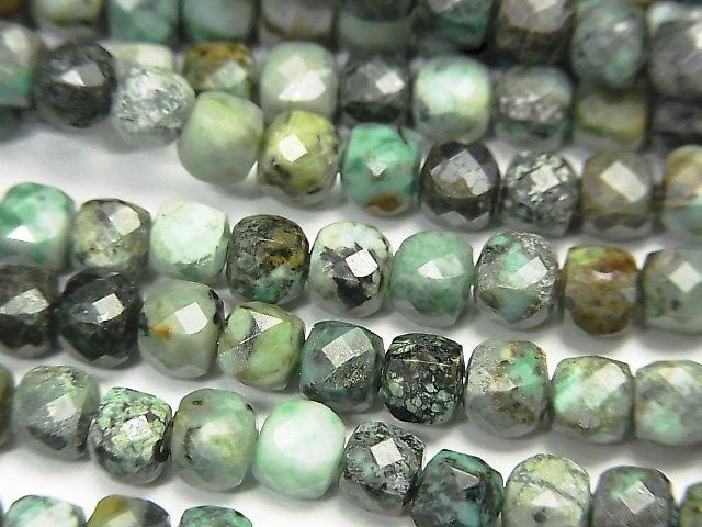 【動画】【素晴らしい輝き】アフリカンターコイズ キューブカット4×4×4mm 1連(約38cm)の画像
