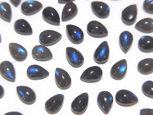 【動画】宝石質ブラックラブラドライトAAA- ペアシェイプ カボション6×4mm 10個の画像