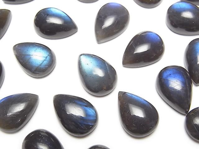 【動画】宝石質ブラックラブラドライトAAA- ペアシェイプ カボション14×10mm 2個の画像
