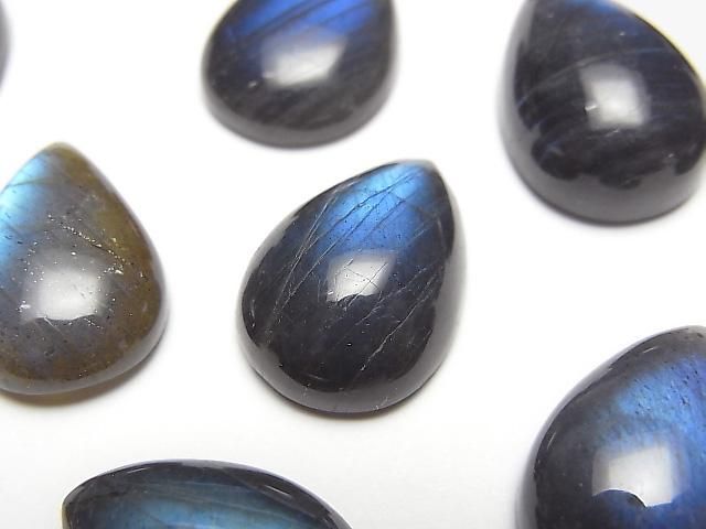 【動画】宝石質ブラックラブラドライトAAA- ペアシェイプ カボション18×13mm 1個の画像