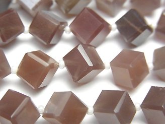 【動画】宝石質チョコレートムーンストーンAAA-　ダイスカット　1連（13粒）