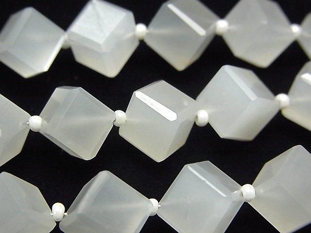 【動画】宝石質ホワイトムーンストーンAAA- ダイスカット 1連(13粒)の画像