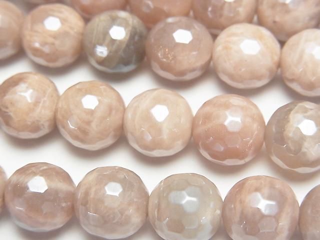 【動画】ブラウンムーンストーンAA++ 128面ラウンドカット10mm コーティング 半連/1連(約35cm)の画像