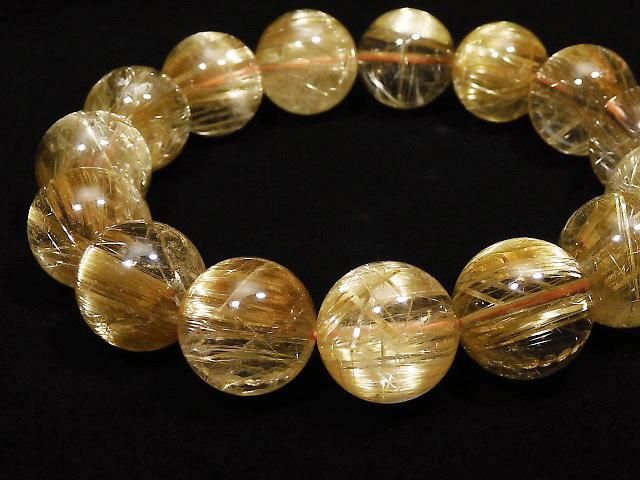 【動画】【1点もの】最上級タイチンルチルクォーツAAAA ラウンド14mm 1連(ブレス) NO.1 サムネイル4