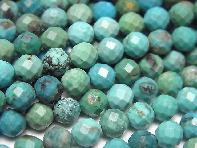 【動画】【素晴らしい輝き】ターコイズAA++ 64面ラウンドカット6mm 半連/1連(約36cm)の画像
