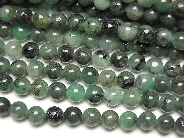 【動画】ブラジル産エメラルドAA++ ラウンド4mm 半連/1連(約37cm)の画像