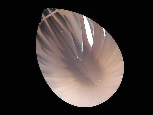 【動画】【1点もの】宝石質マダガスカル産ローズクォーツAAA ペアシェイプ 大粒コンケーブカット 横穴 1粒 NO.9の画像