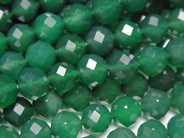 【動画】【素晴らしい輝き】グリーンオニキスAAA 64面ラウンドカット8mm 1連(約36cm)の画像