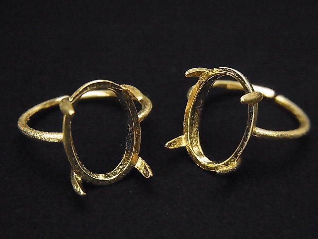 【動画】Silver925 リング空枠(爪留め)オーバル14×10mm ヘアライン 18KGP フリーサイズ 1個の画像