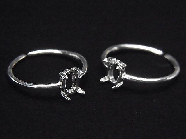 【動画】Silver925 リング空枠(爪留め)オーバル6×4mm 生地 フリーサイズ 1個の画像