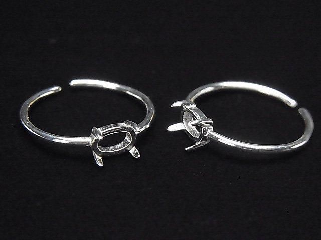 【動画】Silver925 リング空枠(爪留め)横向きオーバル6×4mm 生地 フリーサイズ 1個の画像