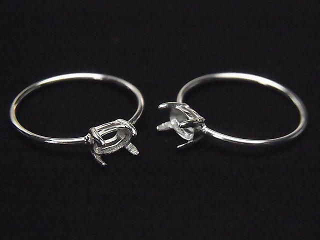 【動画】Silver925 リング空枠(爪留め)横向きオーバルファセットカット6×4mm ロジウム 1個の画像