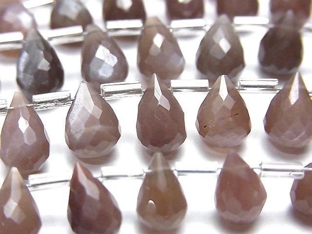 【動画】宝石質ブラウンムーンストーンAAA- ドロップ ブリオレットカット 1連(約18cm)の画像