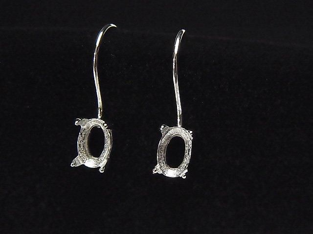【動画】Silver925 ピアスフック空枠(爪留め)オーバルファセットカット6×4mm ロジウム 1ペアの画像