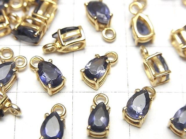 【動画】宝石質アイオライトAAA 枠留めペアシェイプファセットカット6×4mm 18KGP 2個 サムネイル2