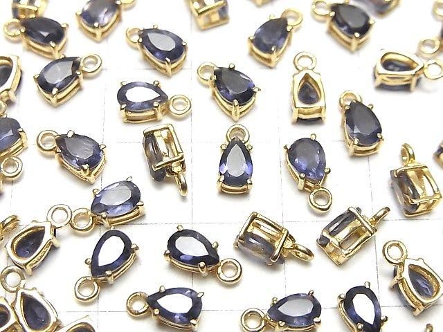 【動画】宝石質アイオライトAAA 枠留めペアシェイプファセットカット6×4mm 18KGP 2個 サムネイル4