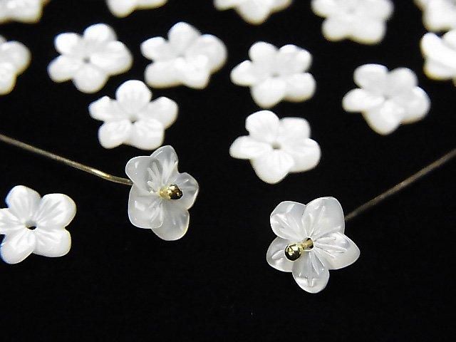 【動画】高品質ホワイトシェル(白蝶貝)AAA フラワー 【6mm】【8mm】【10mm】【12mm】 中央穴 4粒の画像