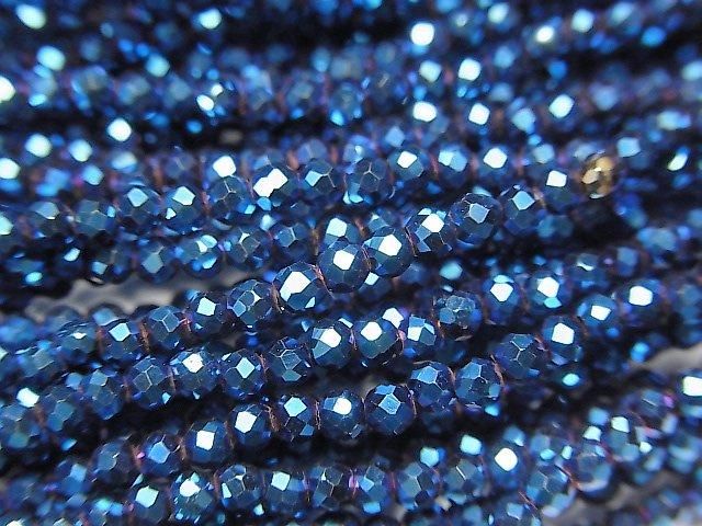 【動画】【素晴らしい輝き】ヘマタイト 極小ラウンドカット2mm ブルーコーティング 1連(約36cm)の画像